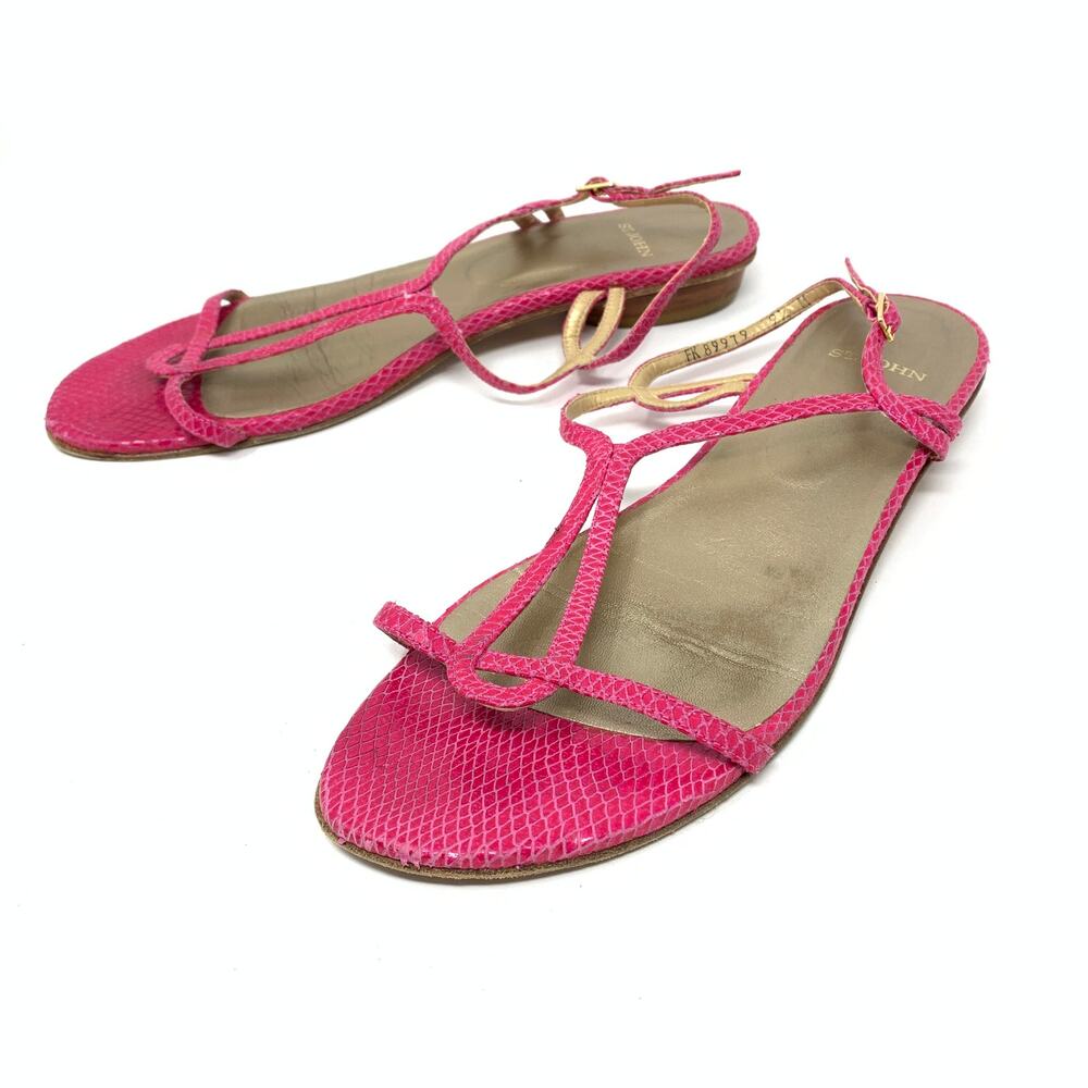 St. John Women's Size 9.5 Leather Strappy Sandal Slingback Pink Snakeskin